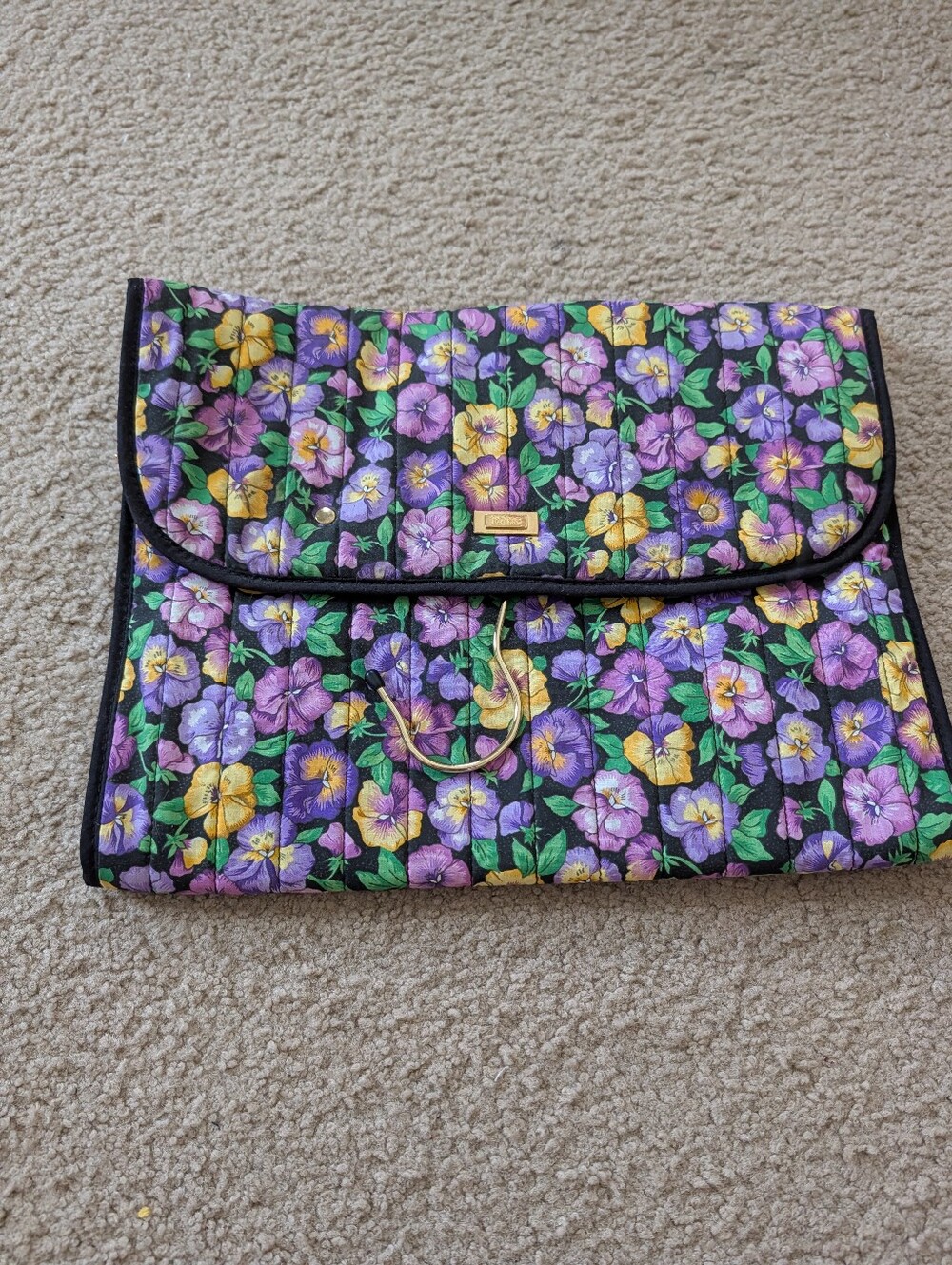 totes Quilted Foldover HangingTravel Organize with Purple & Yellow Floral Print